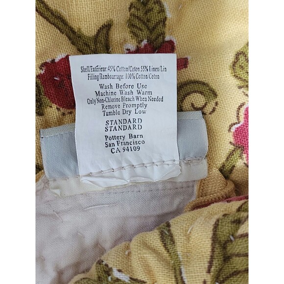 Pottery Barn Linen Cotton 2 Pillow Shams Floral Red Yellow Quilted Reversible - Picture 9 of 9